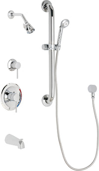 Chicago Faucets SH-PB1-17-133 1/2" Pressure balancing tub and shower system with hand spray and 24" ADA grab bar
