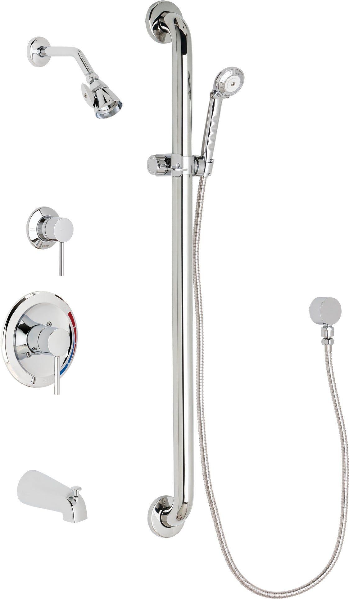 Chicago Faucets SH-PB1-17-134 1/2" Pressure balancing tub and shower system with hand spray and 36" ADA grab bar