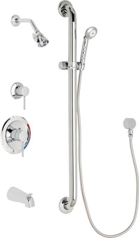Chicago Faucets SH-PB1-17-134 1/2" Pressure balancing tub and shower system with hand spray and 36" ADA grab bar