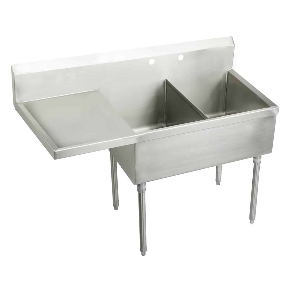 Elkay Sturdibilt Stainless Steel 55-1/2" x 27-1/2" x 14" Floor Mount, Double Compartment Scullery Sink w/ Drainboard SS8230L2