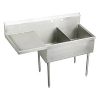 Elkay Sturdibilt Stainless Steel 55-1/2" x 27-1/2" x 14" Floor Mount, Double Compartment Scullery Sink w/ Drainboard SS8230L2