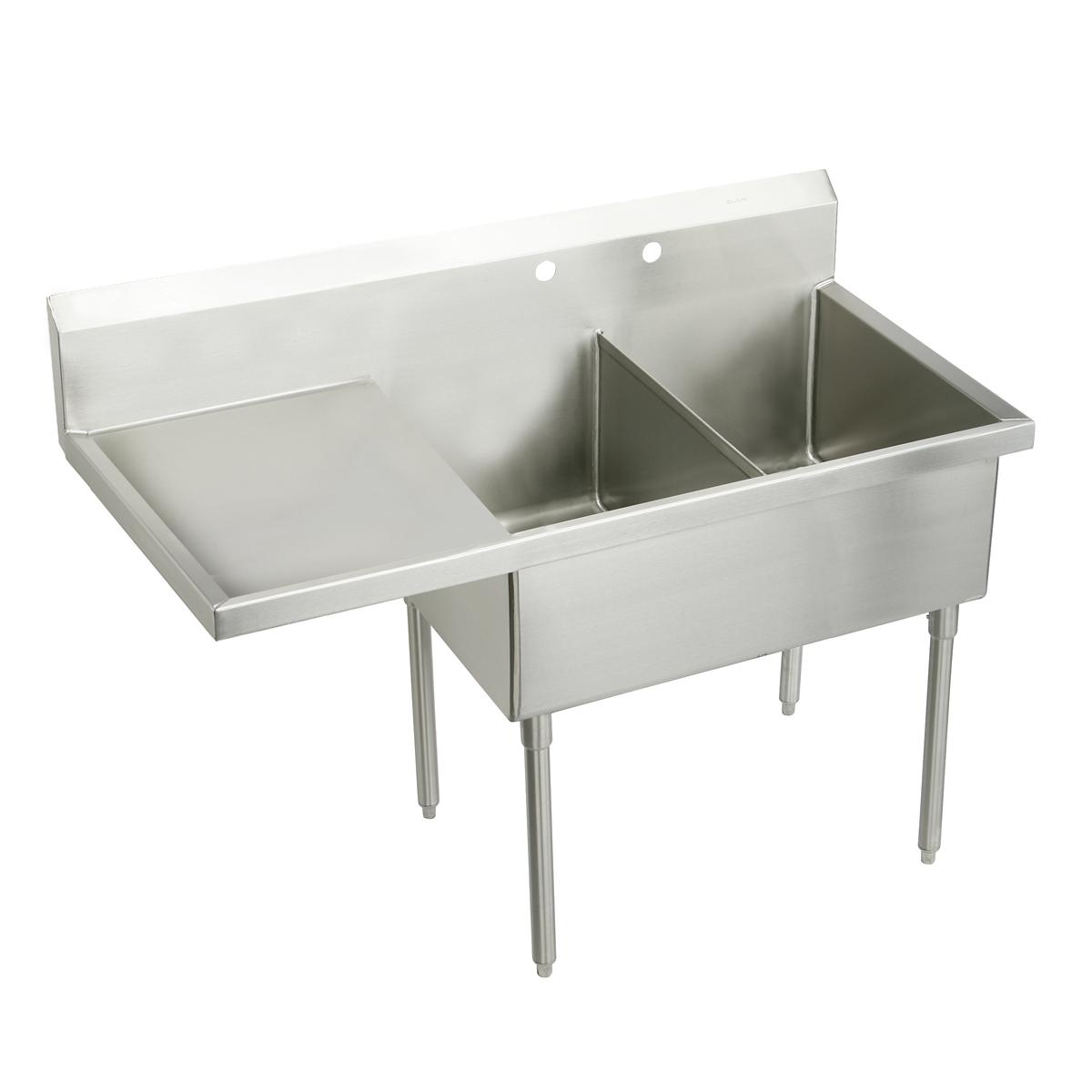 Elkay Sturdibilt Stainless Steel 73-1/2" x 27-1/2" x 14" Floor Mount, Double Compartment Scullery Sink w/ Drainboard SS8248L2