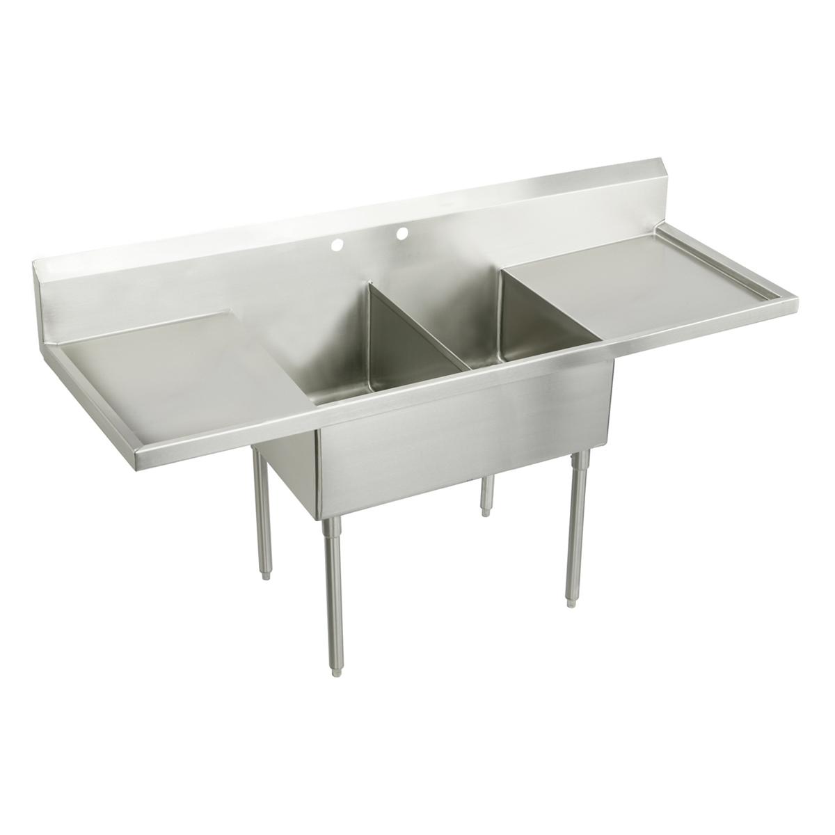 Elkay Sturdibilt Stainless Steel 96" x 27-1/2" x 14" Floor Mount, Double Compartment Scullery Sink with Drainboard SS8248LR2