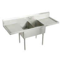 Elkay Sturdibilt Stainless Steel 96" x 27-1/2" x 14" Floor Mount, Double Compartment Scullery Sink with Drainboard SS8248LR2