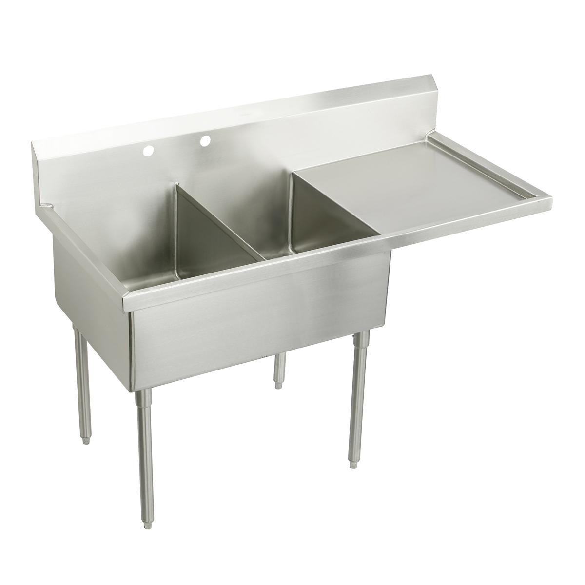 Elkay Sturdibilt Stainless Steel 73-1/2" x 27-1/2" x 14" Floor Mount, Double Compartment Scullery Sink w/ Drainboard SS8248R2