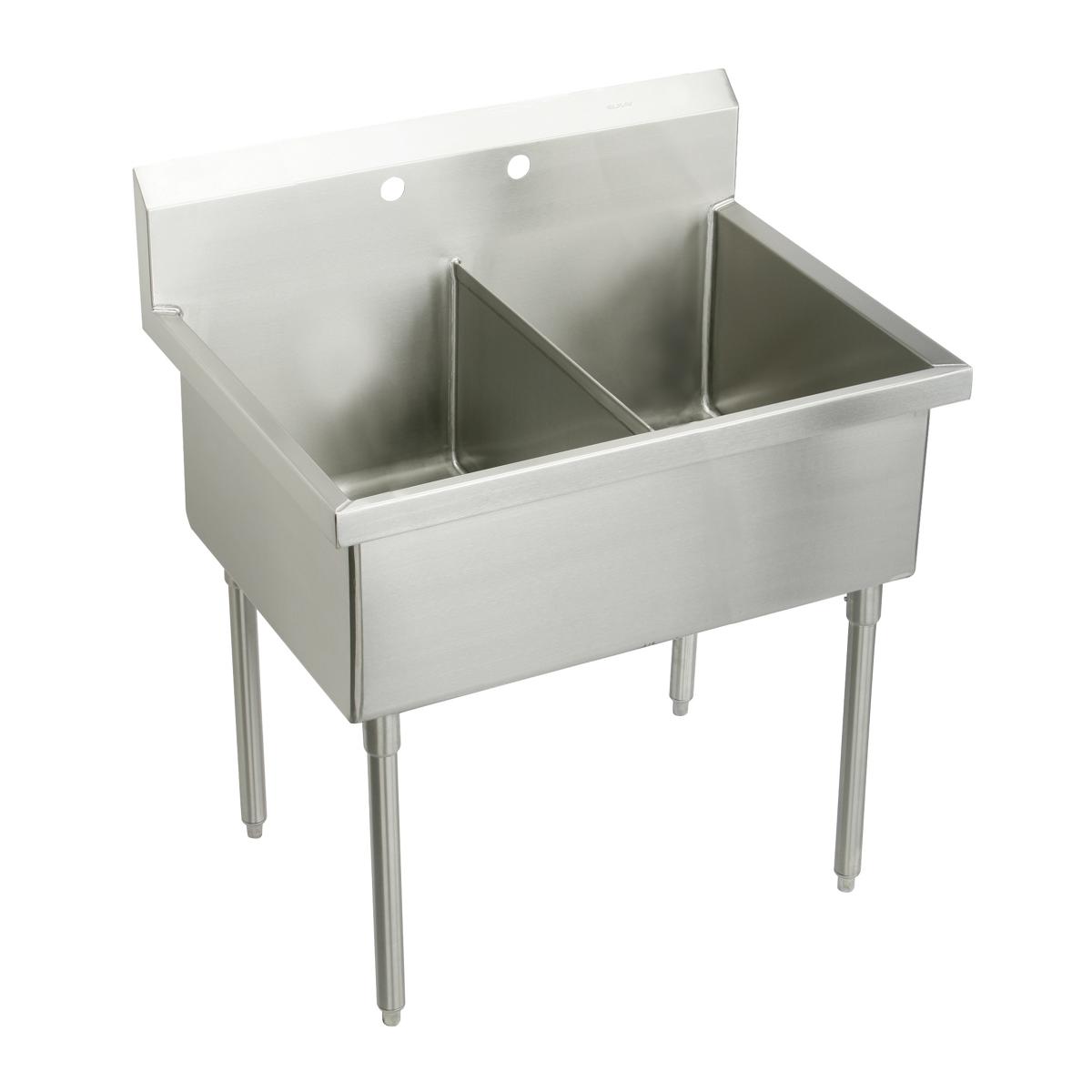 Elkay Sturdibilt Stainless Steel 57" x 27-1/2" x 14" Floor Mount, Double Compartment Scullery Sink SS82542