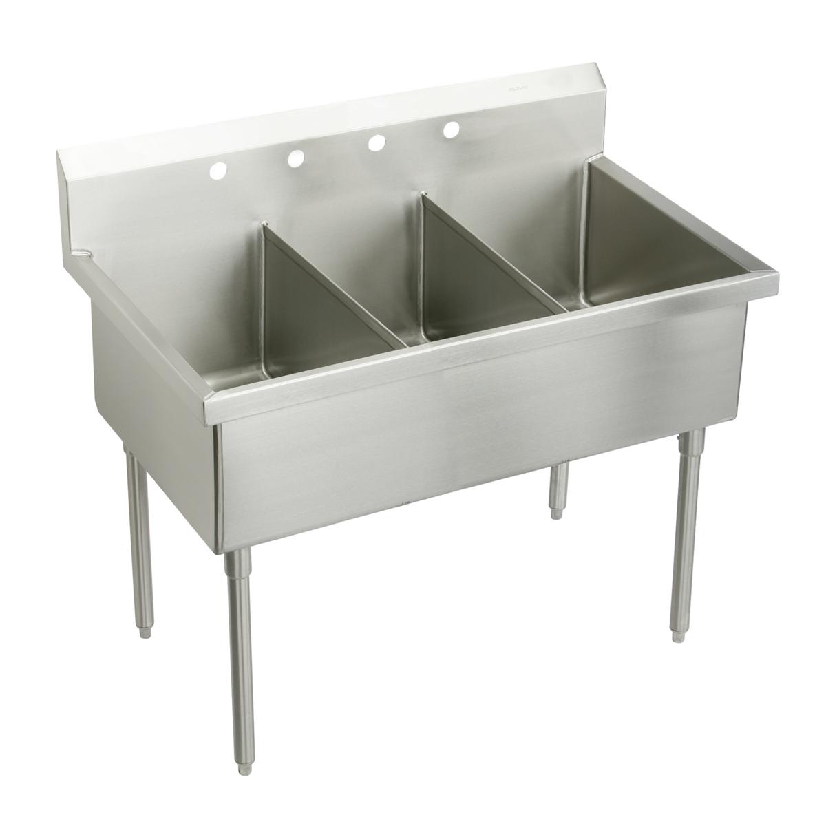Elkay Sturdibilt Stainless Steel 63" x 27-1/2" x 14" Floor Mount, Triple Compartment Scullery Sink SS83604