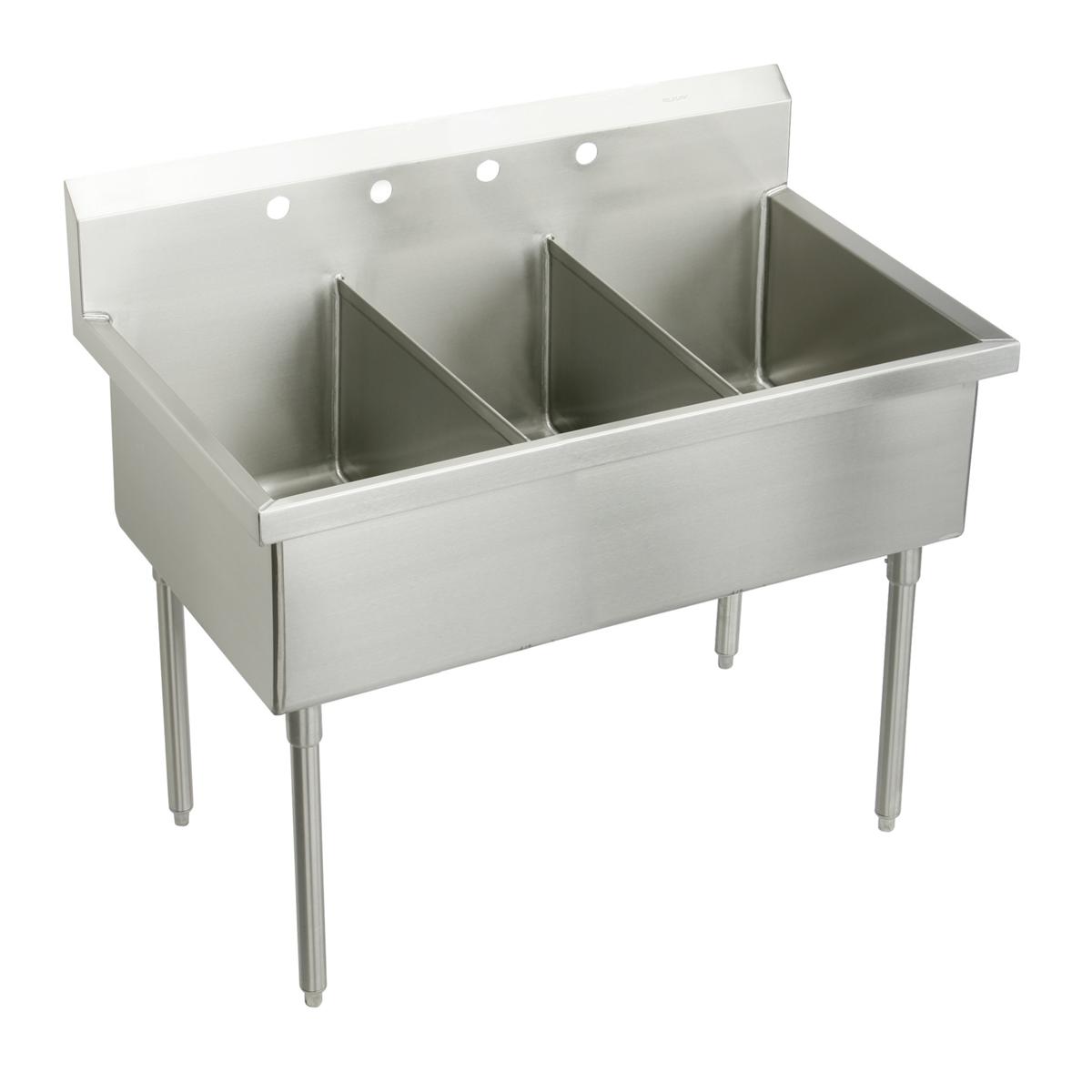 Elkay Sturdibilt Stainless Steel 75" x 27-1/2" x 14" Floor Mount, Triple Compartment Scullery Sink SS83724