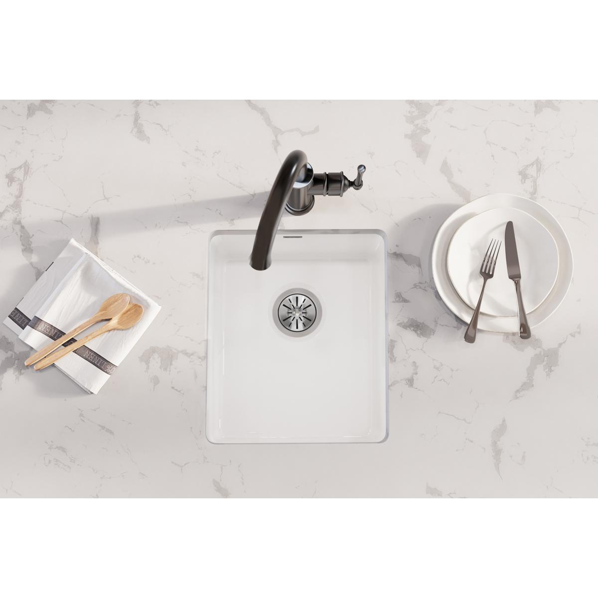 Elkay Fireclay 16-7/16" x 18-15/16" x 9-1/16" Single Bowl Undermount Bar Sink White SWU1517WH