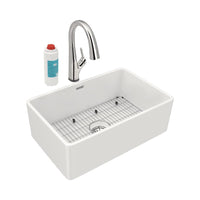 Elkay Fireclay 30" x 19-15/16" x 9-1/8" Single Bowl Farmhouse Sink Kit with Filtered Faucet White SWUF28179WHFLC