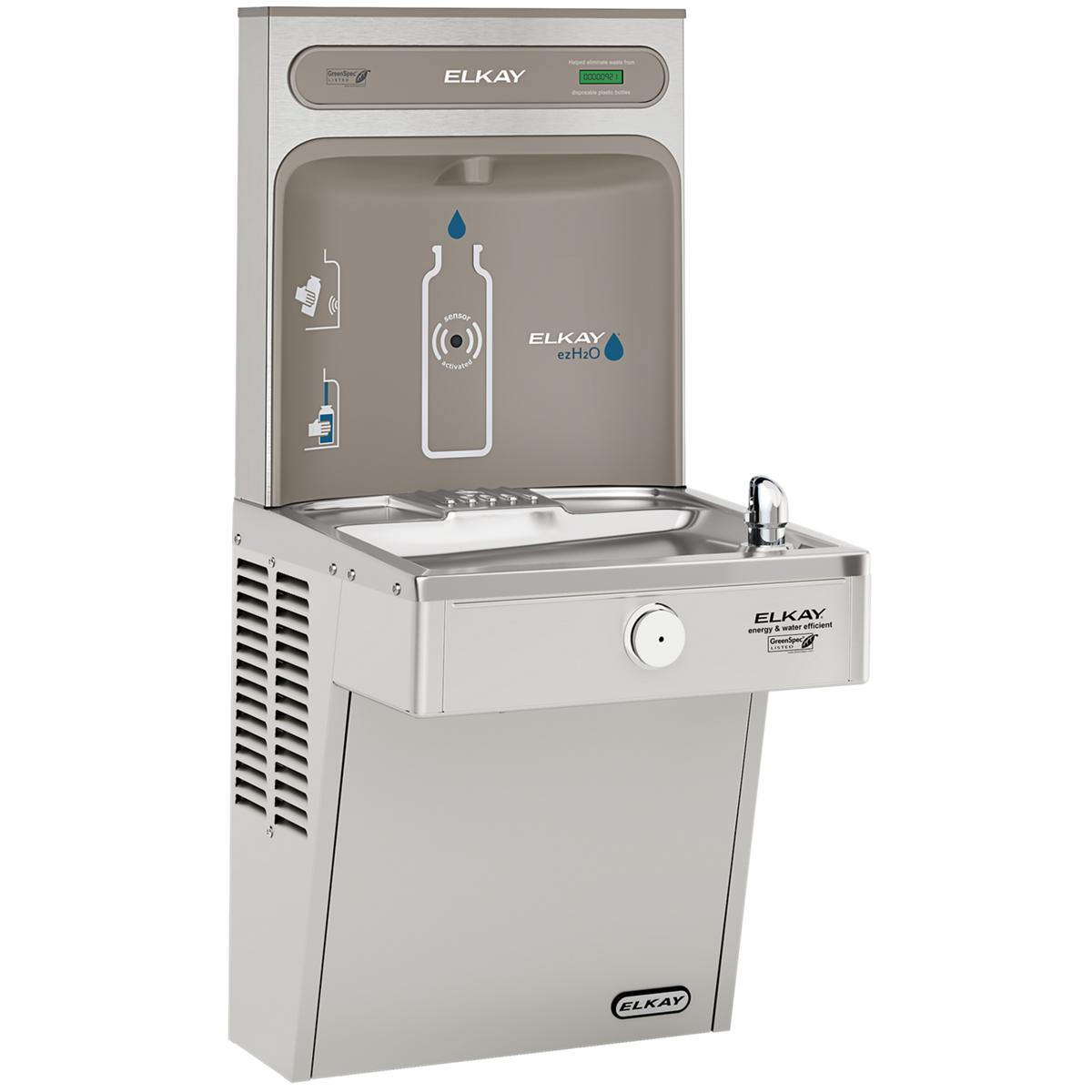 Elkay ezH2O Bottle Filling Station & Single High Efficiency Vandal- Resistant Cooler, Non-Filtered, 8.0 GPH VRCGRN8WSK