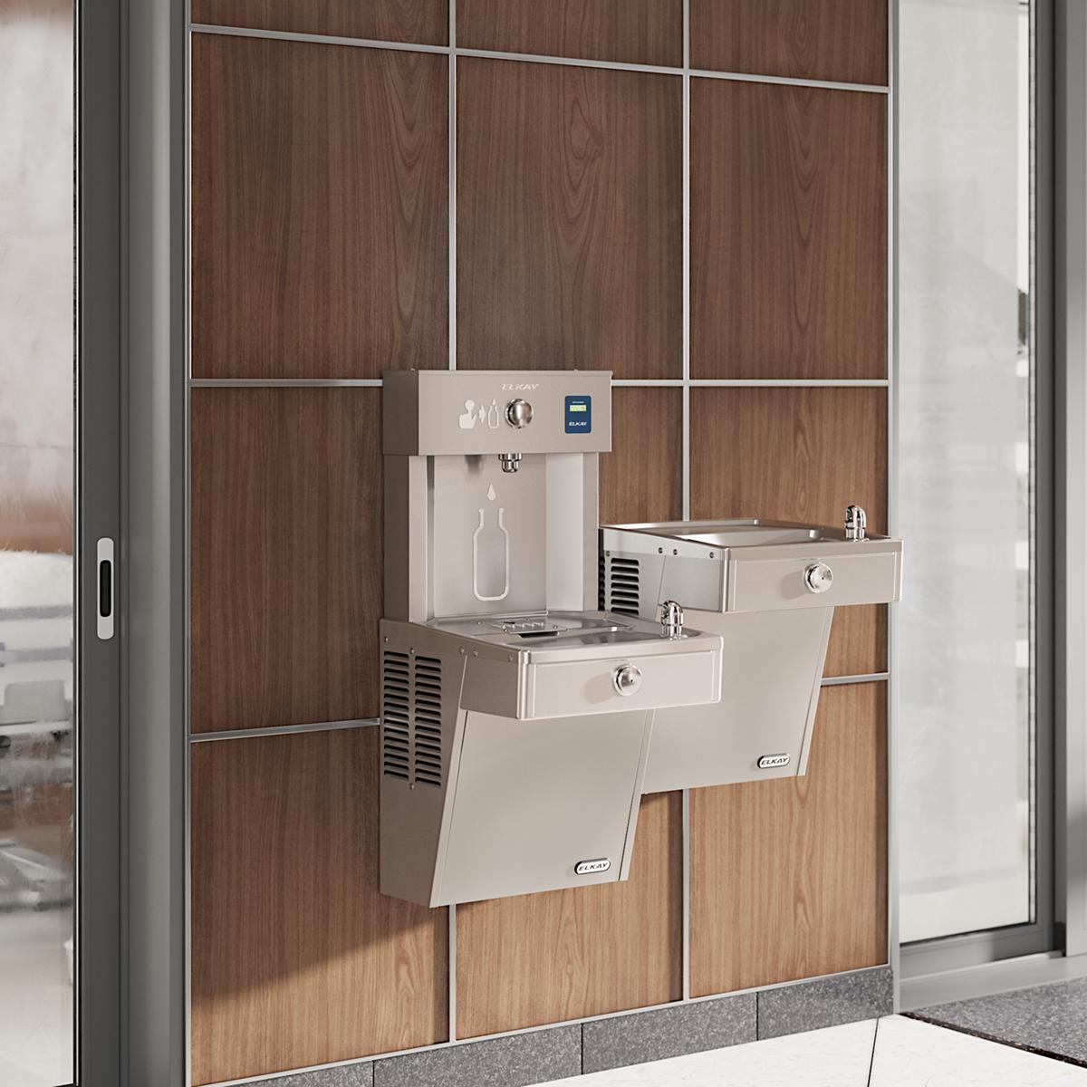 Elkay ezH2O Vandal-Resistant Bottle Filling Station, & Bi-Level Reverse Cooler, Non-Filtered Refrigerated Stainless VRCTLR8WSK