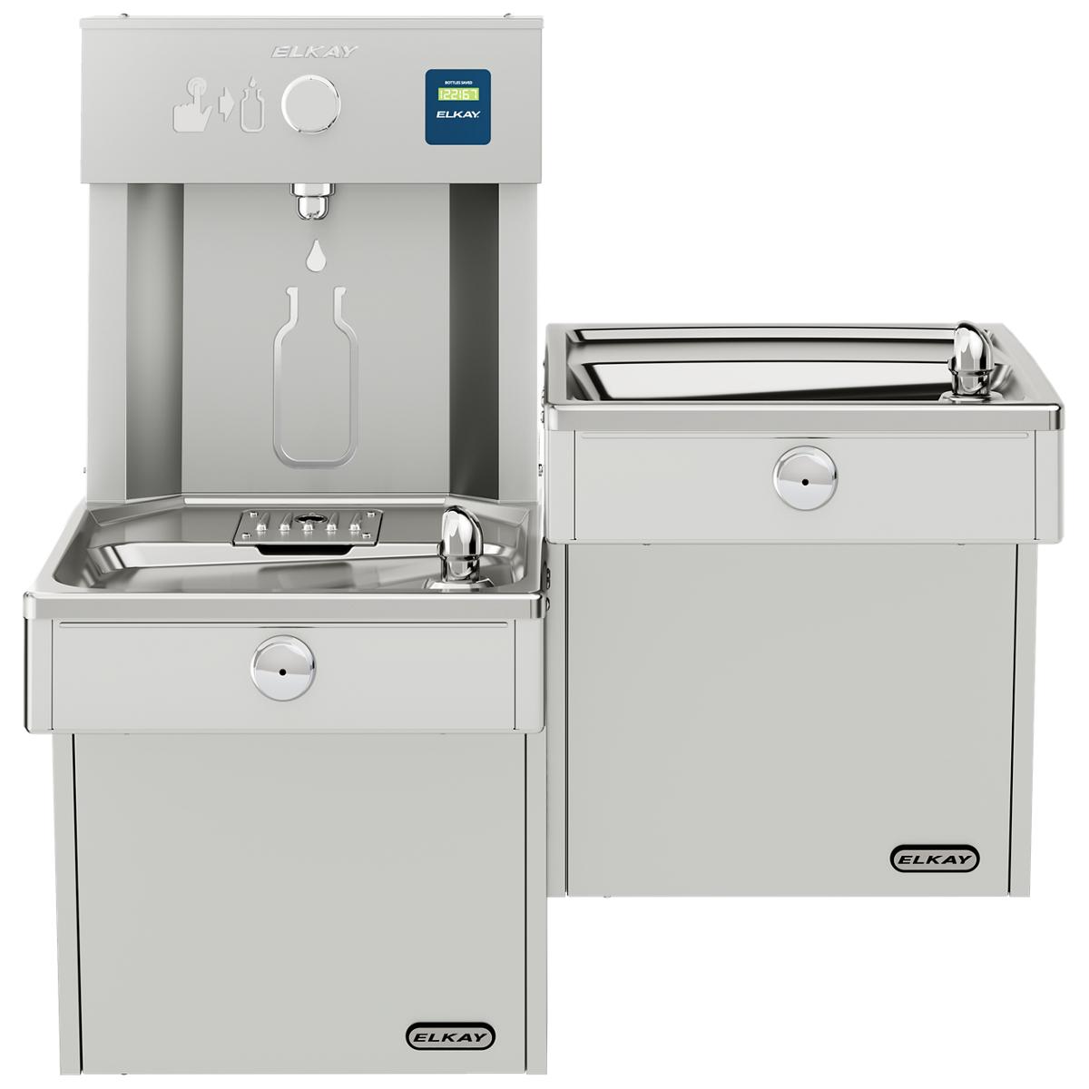 Elkay ezH2O Vandal-Resistant Bottle Filling Station, & Bi-Level Reverse Cooler, Non-Filtered Non-Refrigerated Stainless VRCTLRDDWSK