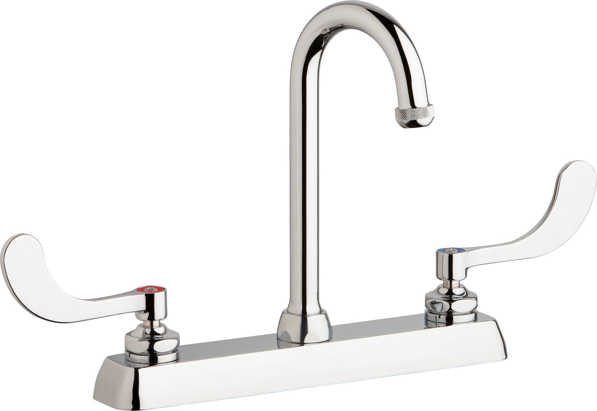 Chicago Faucets W8D-GN1AE1-317ABCP Lead-Free Deck-mounted manual faucet with 8" centers