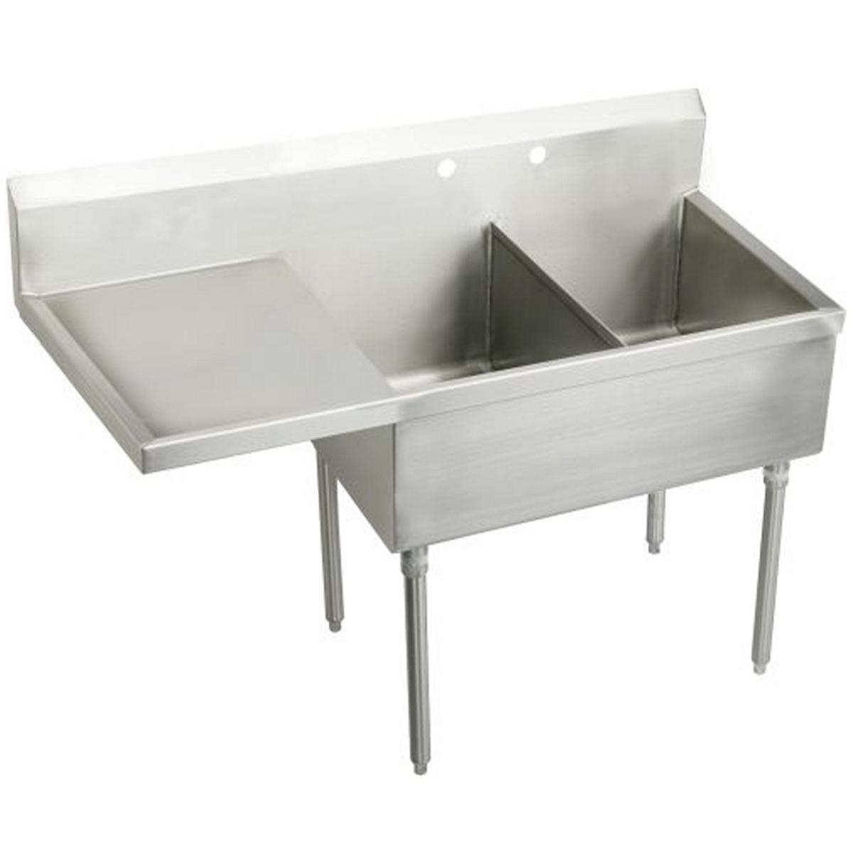 Elkay Weldbilt Stainless Steel 55-1/2" x 27-1/2" x 14" Floor Mount, Double Compartment Scullery Sink with Drainboard WNSF8230L2