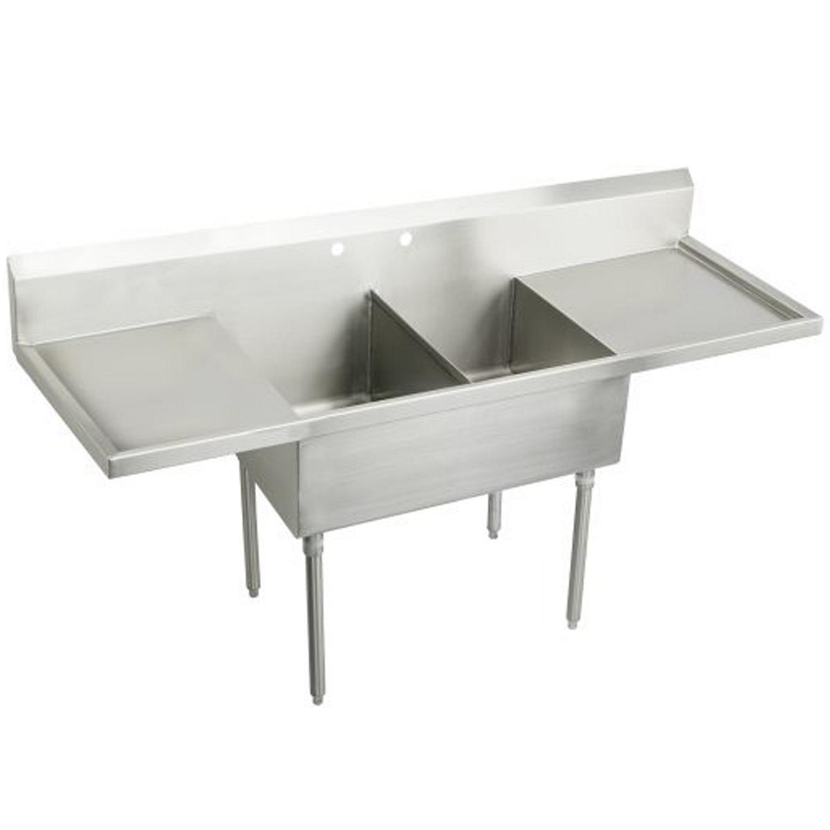 Elkay Weldbilt Stainless Steel 78" x 27-1/2" x 14" Floor Mount, Double Compartment Scullery Sink with Drainboard WNSF8230LR2
