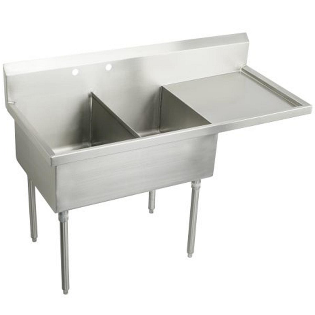 Elkay Weldbilt Stainless Steel 61-1/2" x 27-1/2" x 14" Floor Mount, Double Compartment Scullery Sink with Drainboard WNSF8236R2