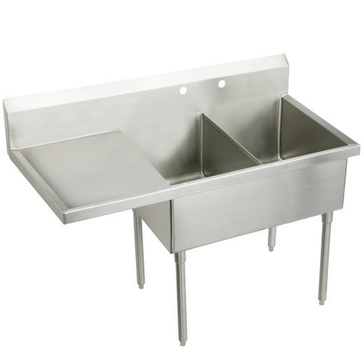 Elkay Weldbilt Stainless Steel 73-1/2" x 27-1/2" x 14" Floor Mount, Double Compartment Scullery Sink with Drainboard WNSF8248L2