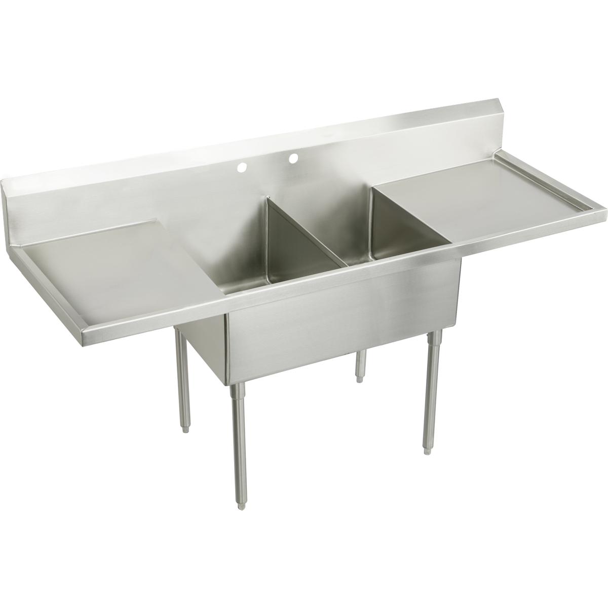 Elkay Weldbilt Stainless Steel 96" x 27-1/2" x 14" Floor Mount, Double Compartment Scullery Sink with Drainboard WNSF8248LR2