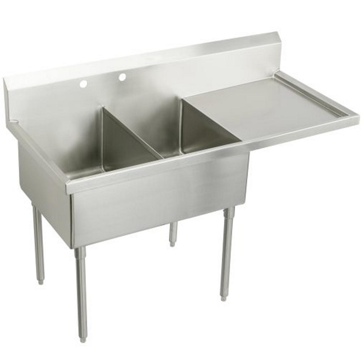 Elkay Weldbilt Stainless Steel 73-1/2" x 27-1/2" x 14" Floor Mount, Double Compartment Scullery Sink with Drainboard WNSF8248R2