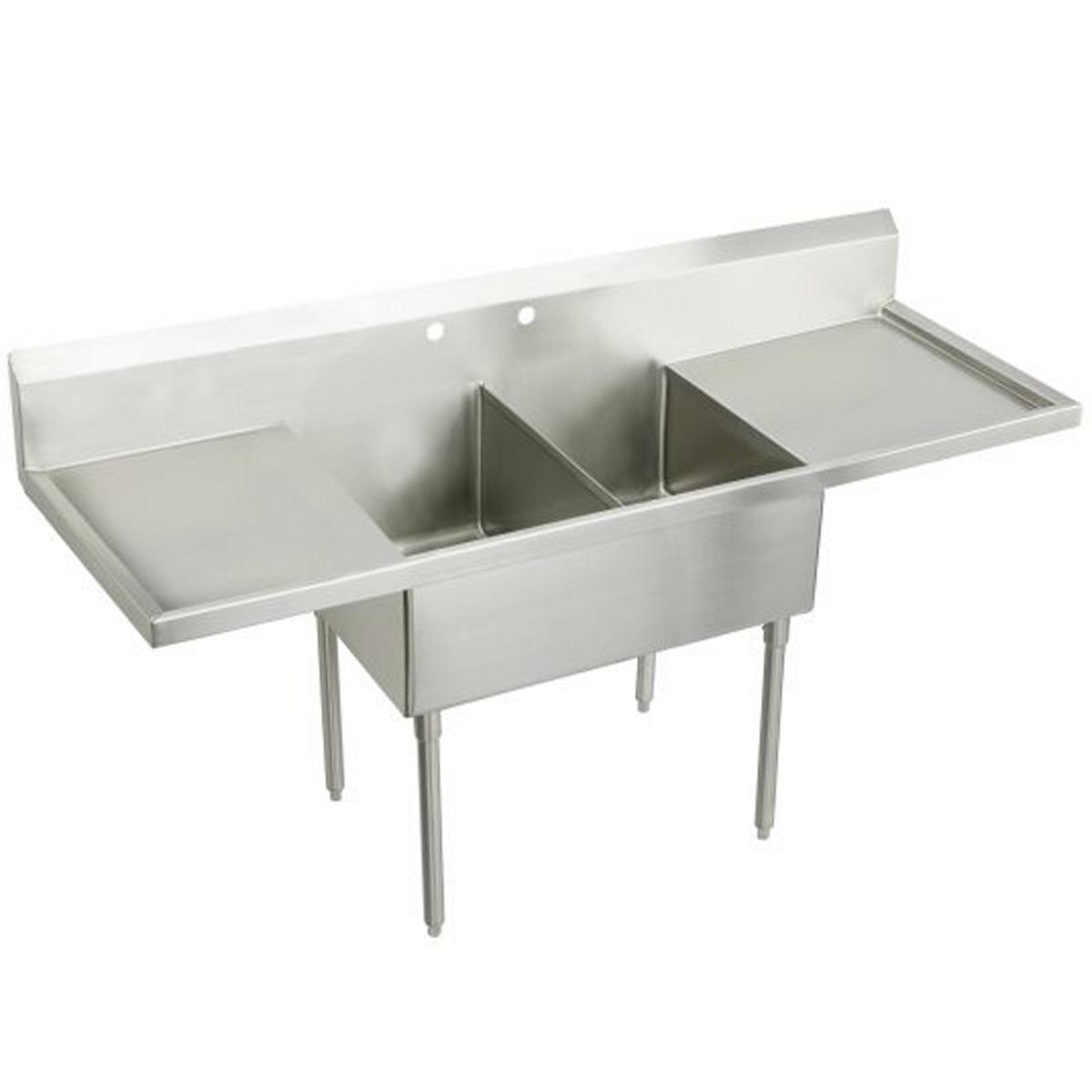 Elkay Weldbilt Stainless Steel 105" x 27-1/2" x 14" Floor Mount, Double Compartment Scullery Sink with Drainboard WNSF8254LR2
