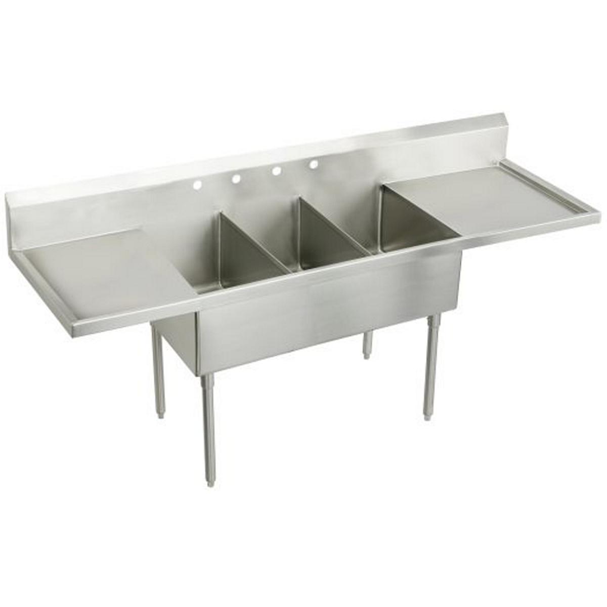 Elkay Weldbilt Stainless Steel 108" x 27-1/2" x 14" Floor Mount, Triple Compartment Scullery Sink with Drainboard WNSF8360LR4
