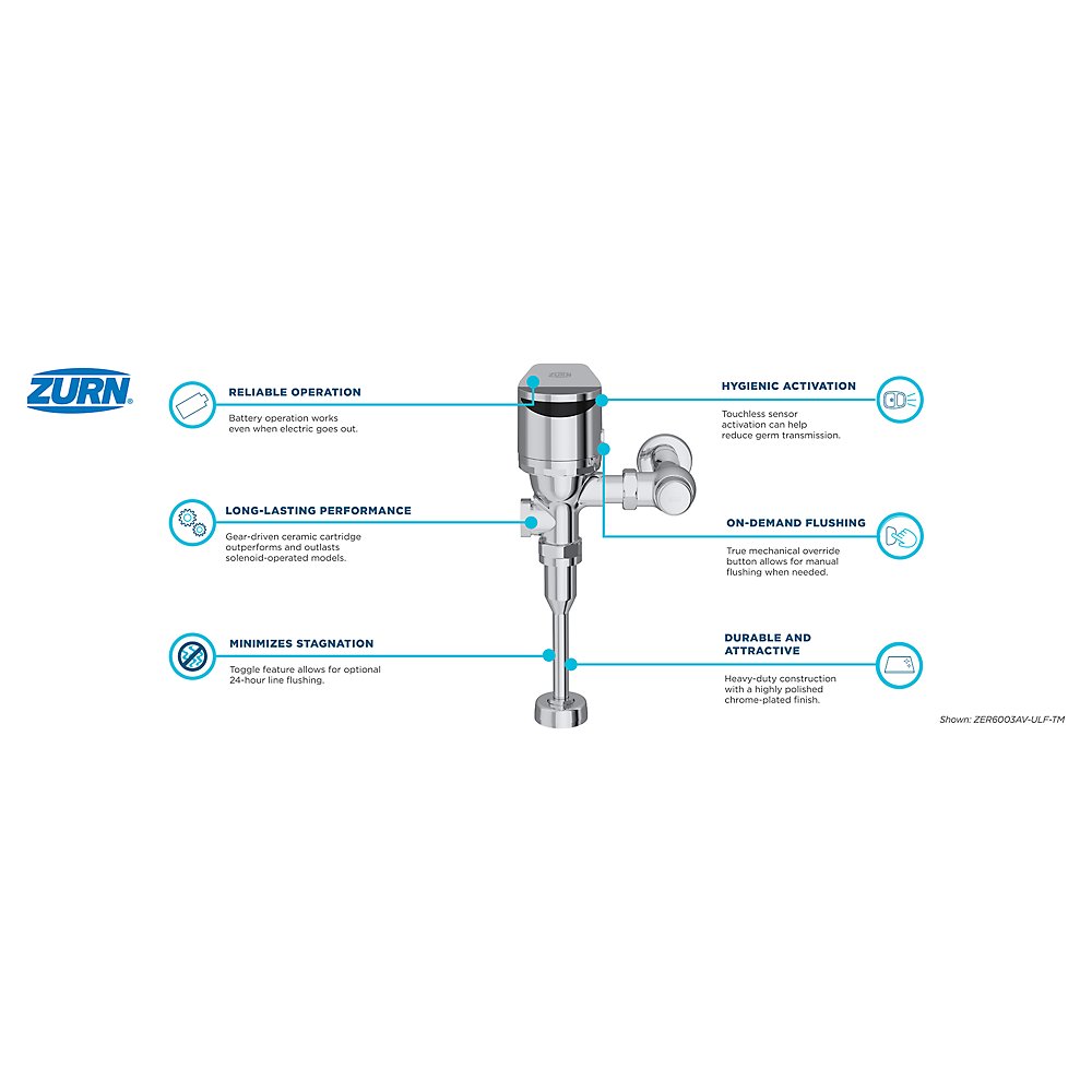 Zurn ZER6003AV-ULF-TM Top Mount Exposed Sensor Flush Valve for Urinal With Gear-driven Ceramic Cartridge, AquaVantage® Diaphragm