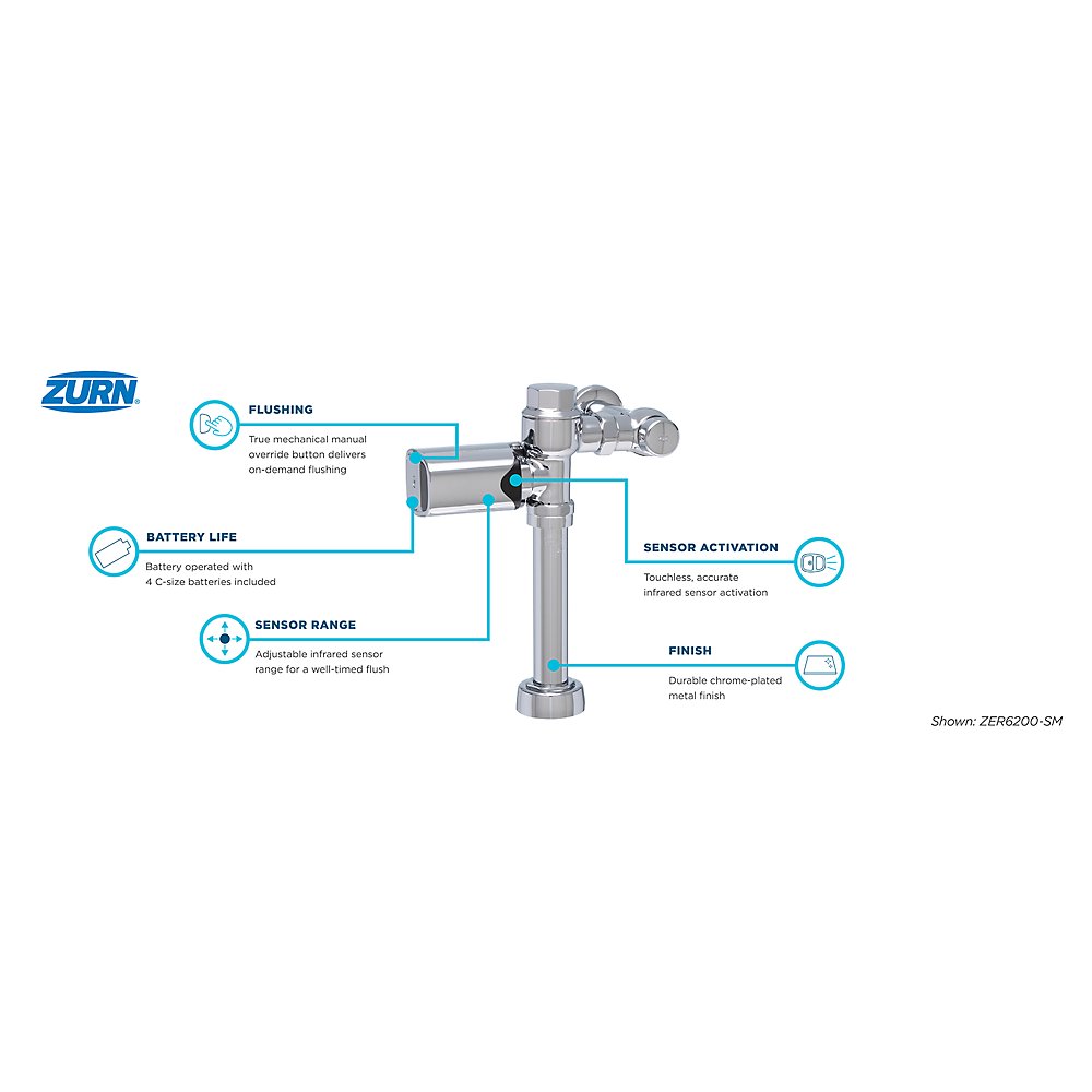 Zurn ZER6003AV-EWS-SM ZER-SM Series E-Z Flush® Sensor Diaphragm Urinal Flush Valve