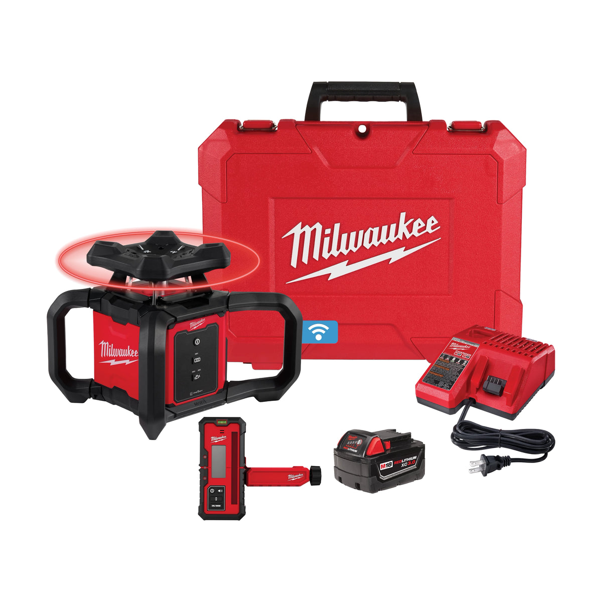 Milwaukee 3701-21 M18 Red Exterior Rotary Laser Level Kit w/ Receiver