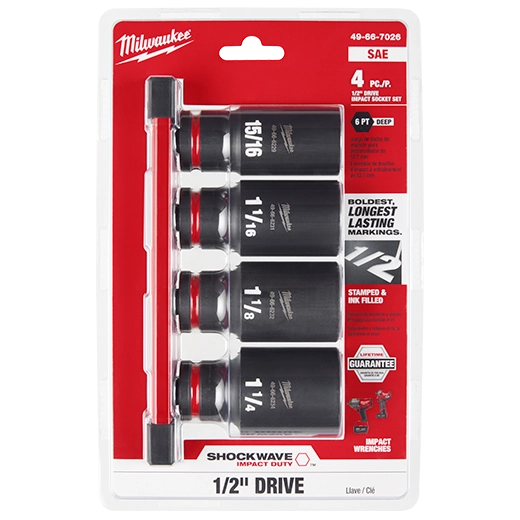 Milwaukee 49-66-7026 4PC SHOCKWAVE Impact Duty 1/2" Drive SAE Deep 6 Point Socket Set