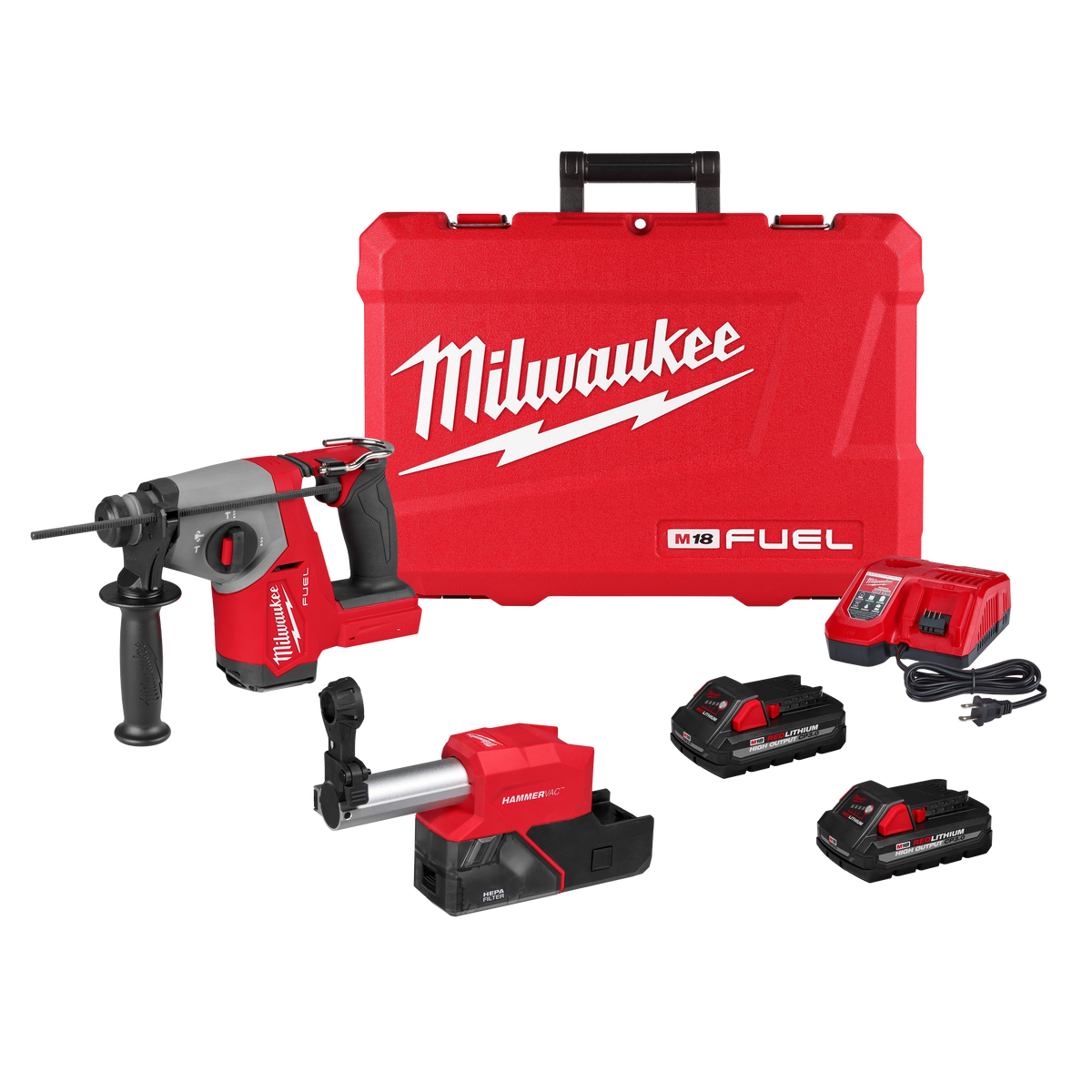 Milwaukee 2908-22DE M18 FUEL 5/8" SDS Plus Rotary Hammer w/ Dust Extractor Kit