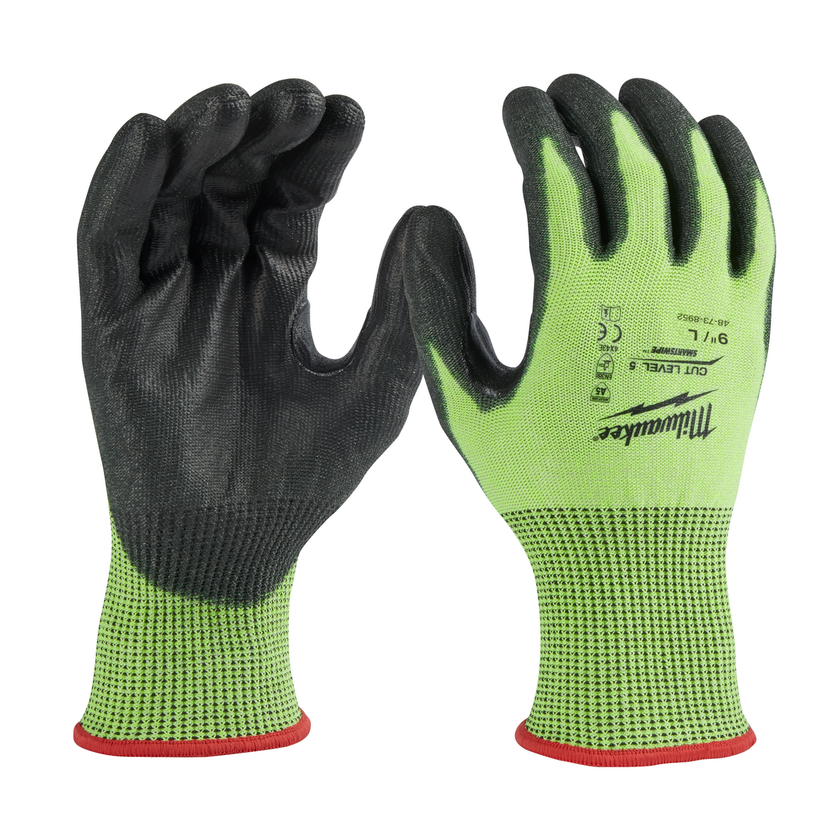 Milwaukee 48-73-8952B 12 Pair High Visibility Cut Level 5 Polyurethane Dipped Gloves - L