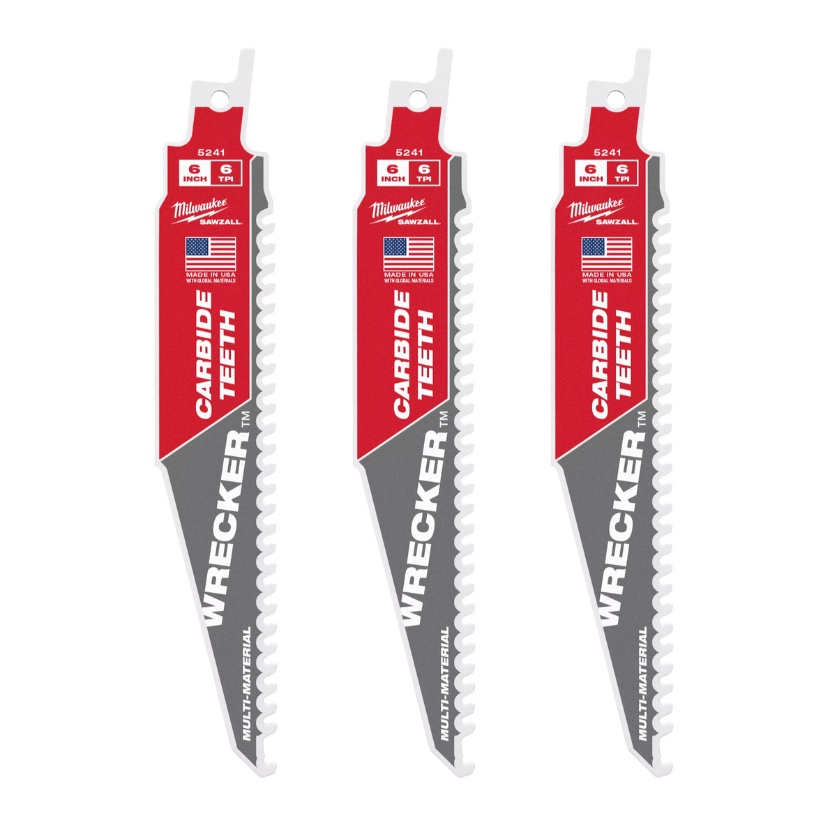 Milwaukee 48-00-5341 6" 6 TPI WRECKER with Carbide Teeth SAWZALL Blade for Multi-Material (3 PK)