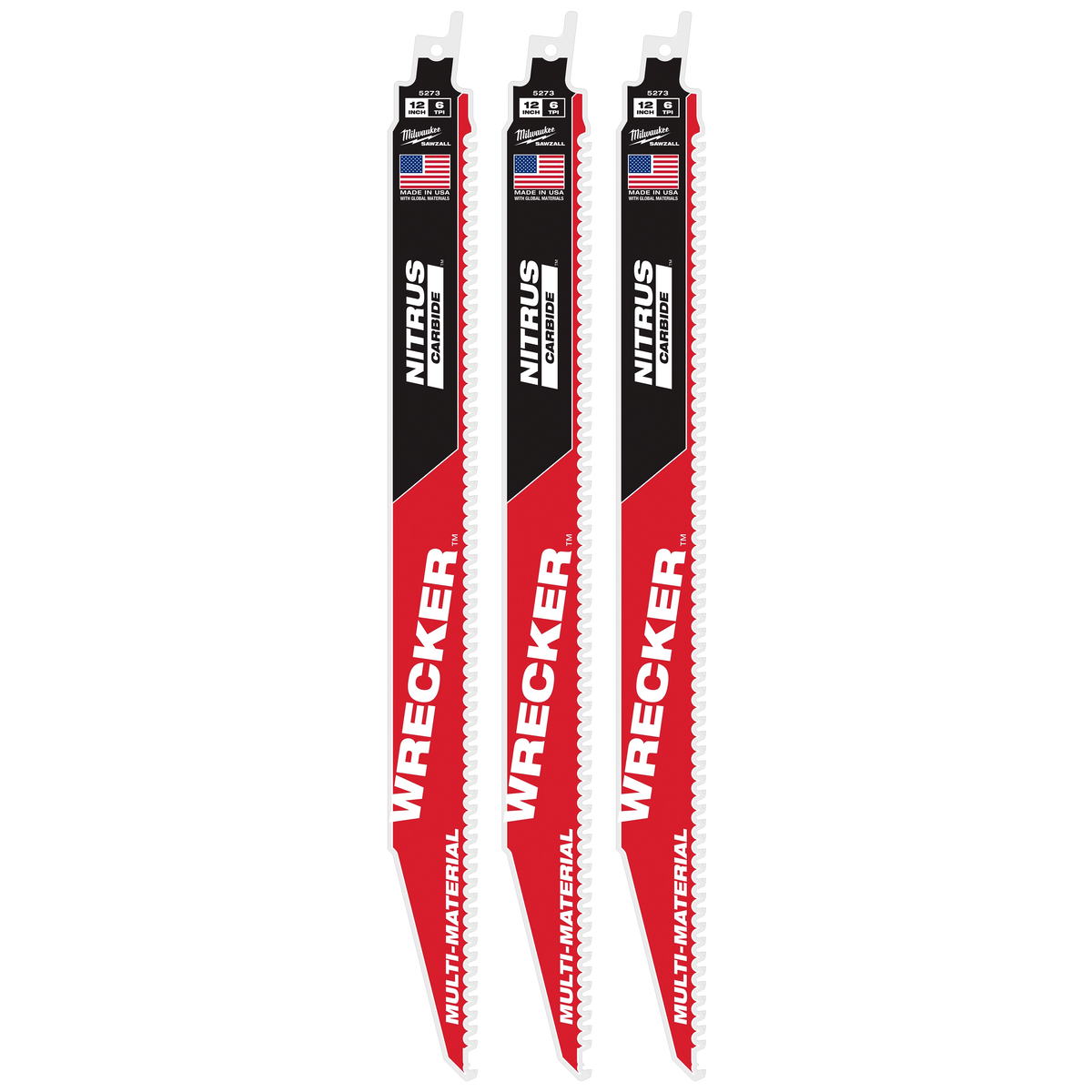 Milwaukee 48-00-5373 12" WRECKER with NITRUS Carbide SAWZALL Blade for Multi-Material (3 PK)