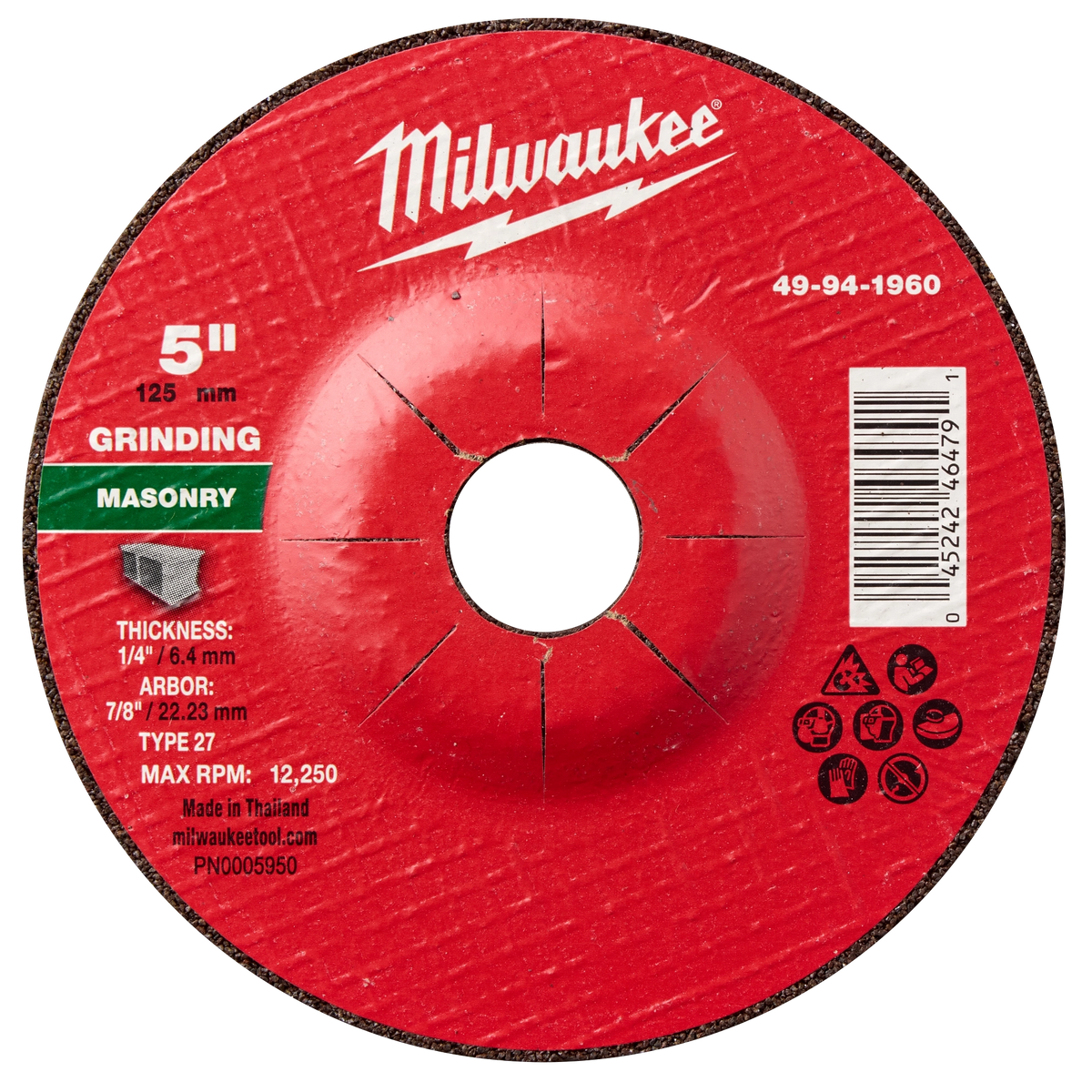 Milwaukee 49-94-1960 5" x 1/4" x 7/8" Masonry Grinding Wheel - Type 27 (Pack of 10)