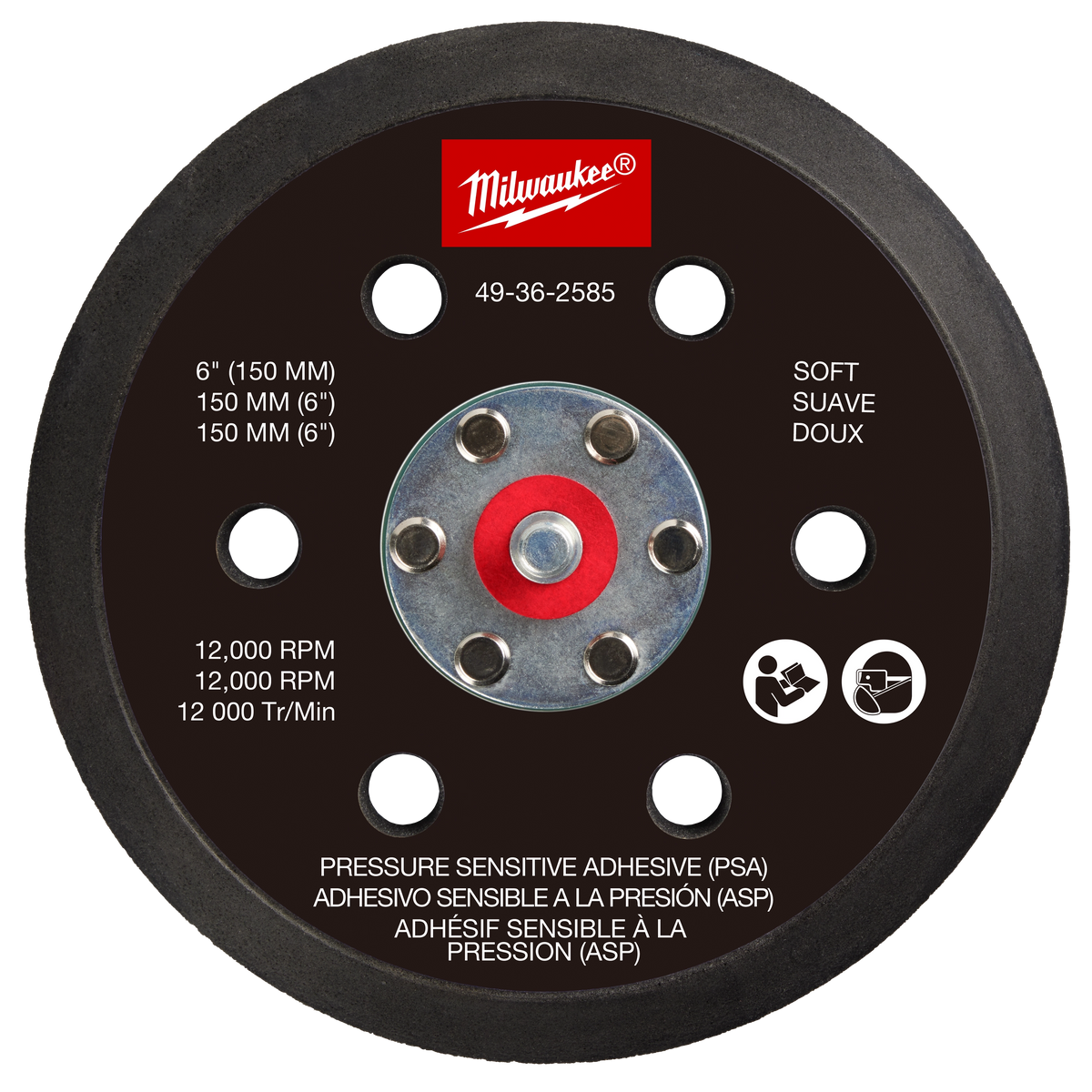 Milwaukee 49-36-2585 6" Pressure Sensitive Adhesive Sander Backing Pad – Soft (Pack of 5)
