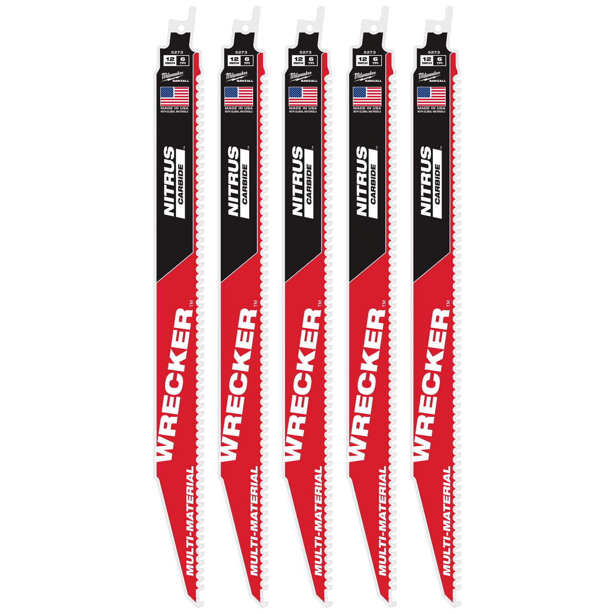 Milwaukee 48-00-5573 12" WRECKER with NITRUS Carbide SAWZALL Blade for Multi-Material (5 PK)