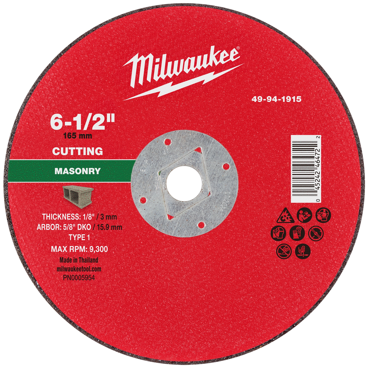 Milwaukee 49-94-1915 6-1/2" x 1/8" x 5/8" DKO Masonry Cut Off Wheel -Type 1 (Pack of 10)
