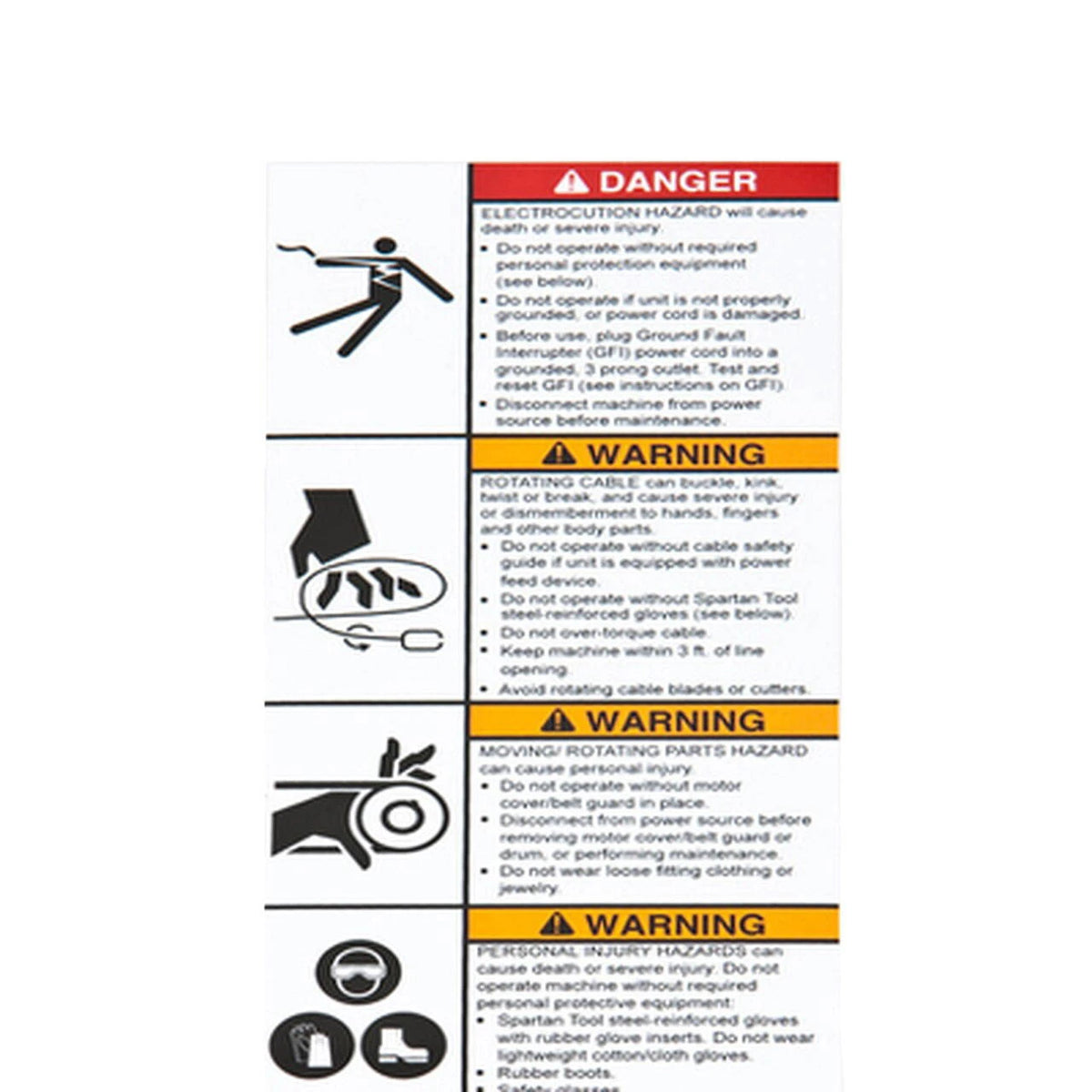 Spartan Tool Models 300, 1065, & 2001 Safety Decal 44281400