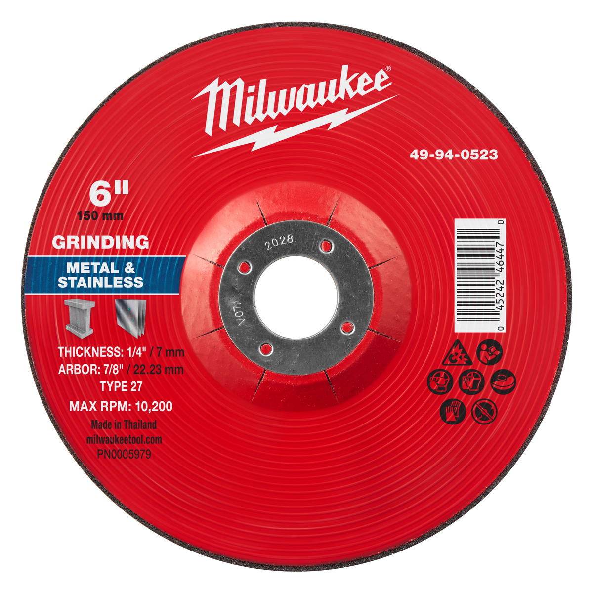 Milwaukee 49-94-0523 6" x 1/4" x 7/8" Metal Grinding Wheel - Type 27 (Pack of 10)