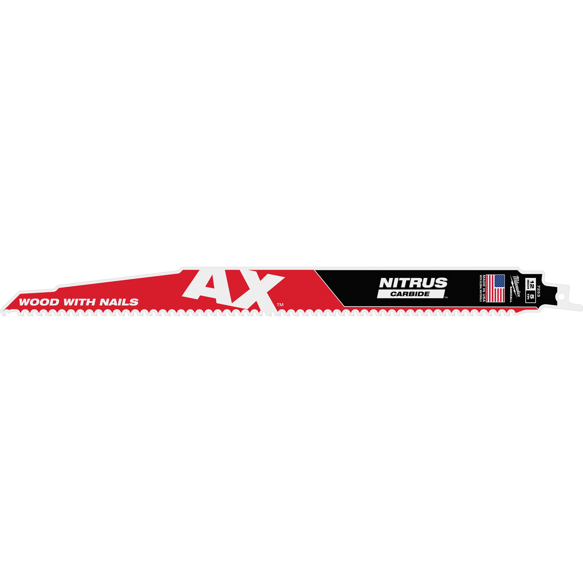 Milwaukee 48-00-7253 12" 5 TPI AX w/NITRUS Carbide Teeth SAWZALL Blade for Wood with Nails (Pack of 5)