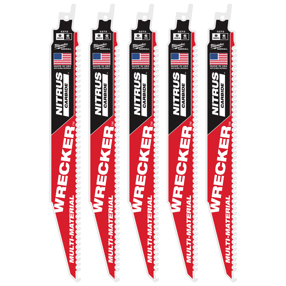 Milwaukee 48-00-5572 9" WRECKER with NITRUS Carbide SAWZALL Blade for Multi-Material (5 PK)