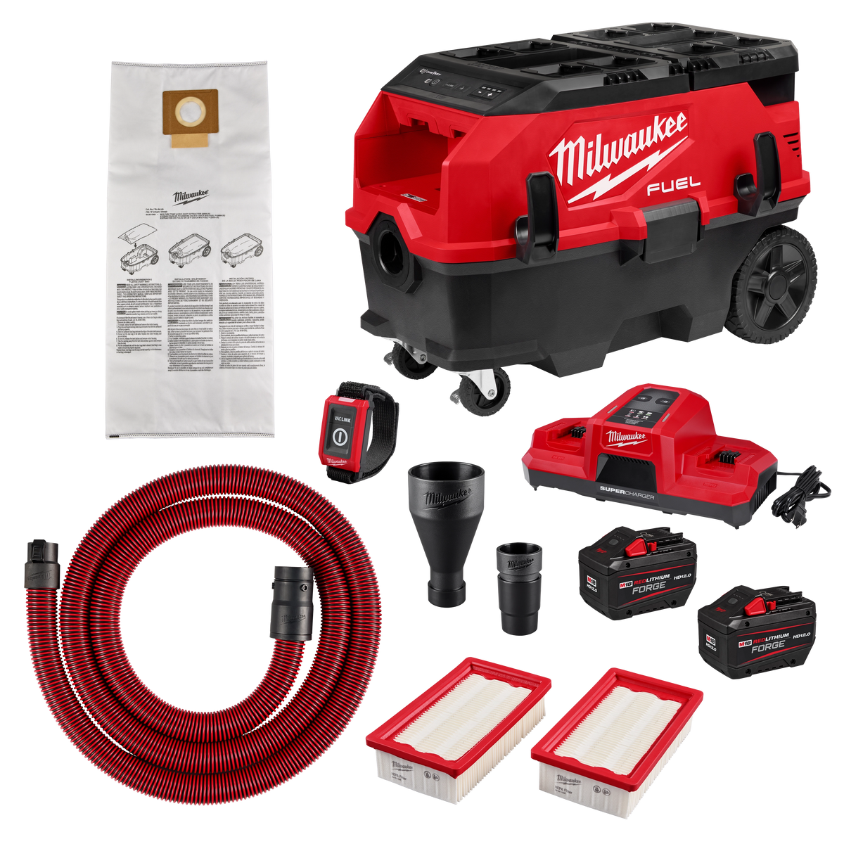 Milwaukee 0888-22HD M18 FUEL 9 Gallon Dual Battery Dust Extractor w/ PACKOUT Compatibility and VACLINK Kit