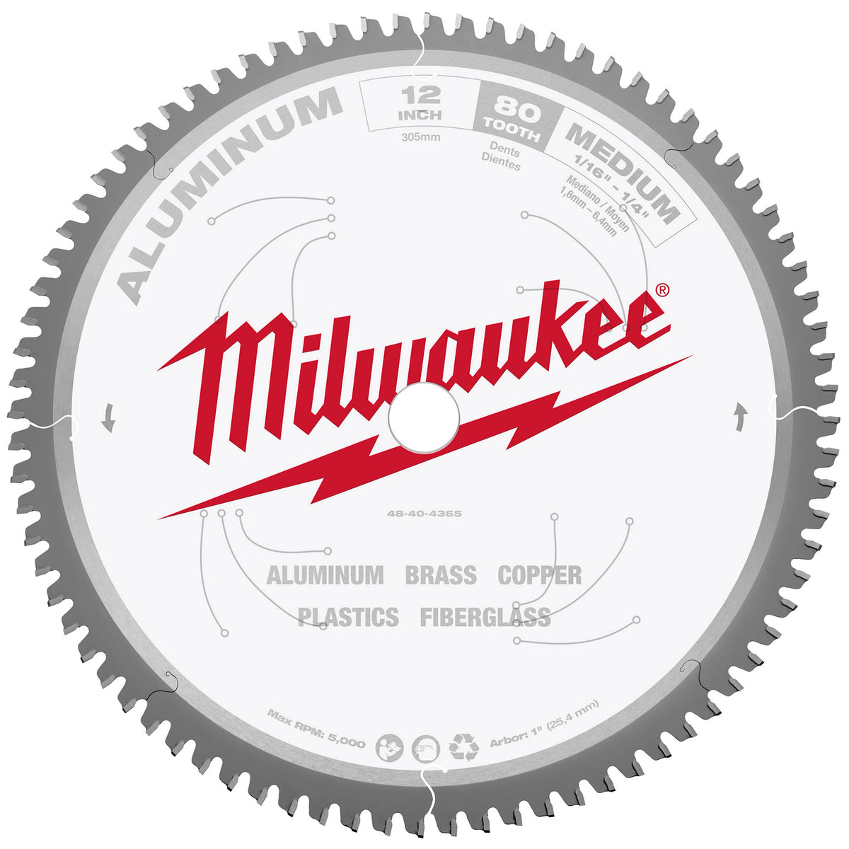 Milwaukee 48-40-4365 12" Aluminum Cutting Circular Saw Blade