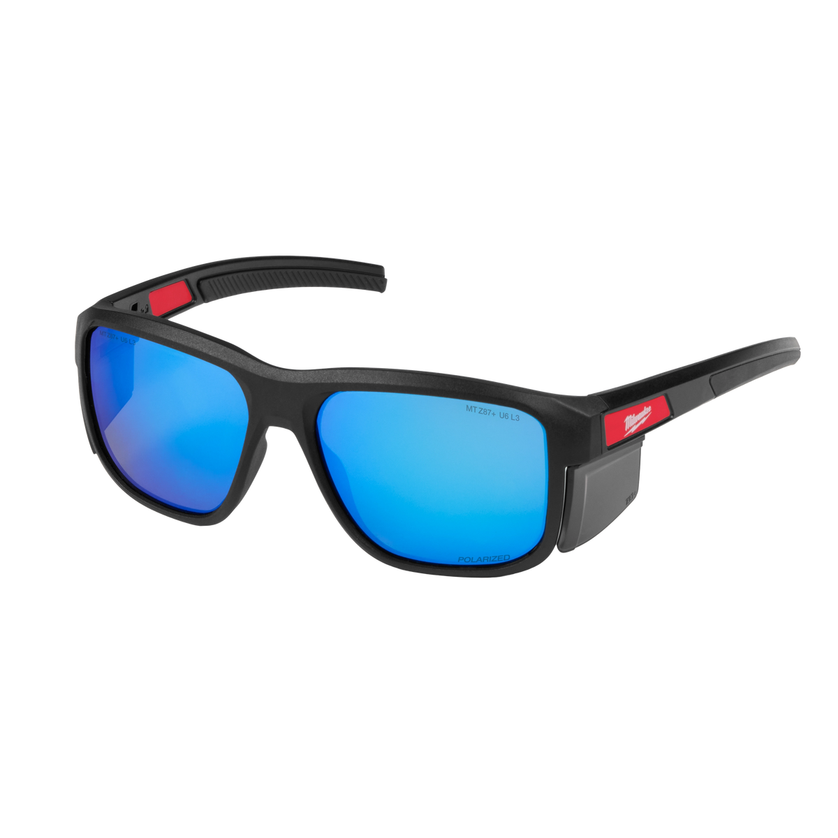Milwaukee 48-73-2511 Polarized Full Frame Safety Glasses with Removable Side Shields – Blue Mirrored Dual Coat Lenses (Pack of 6)