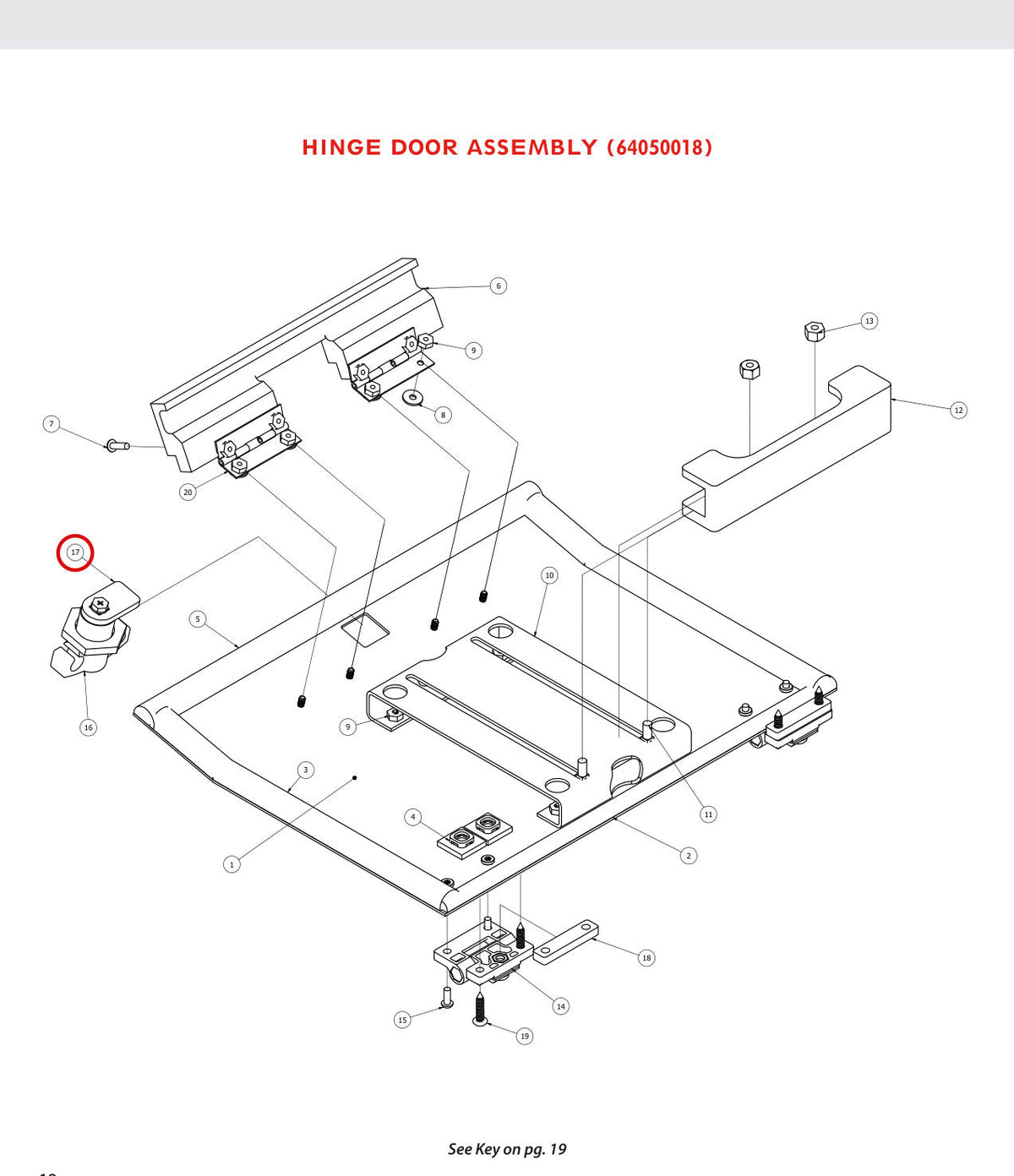 Spartan Tool 64050001 parts diagram, item 17 circled (Hinge Door Assembly)