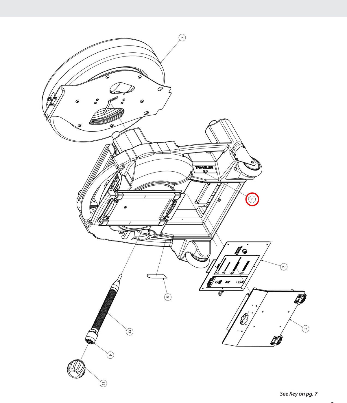 Spartan Tool 64060011 parts diagram, item 8 circled (Traveler 3.0 Final Assembly)