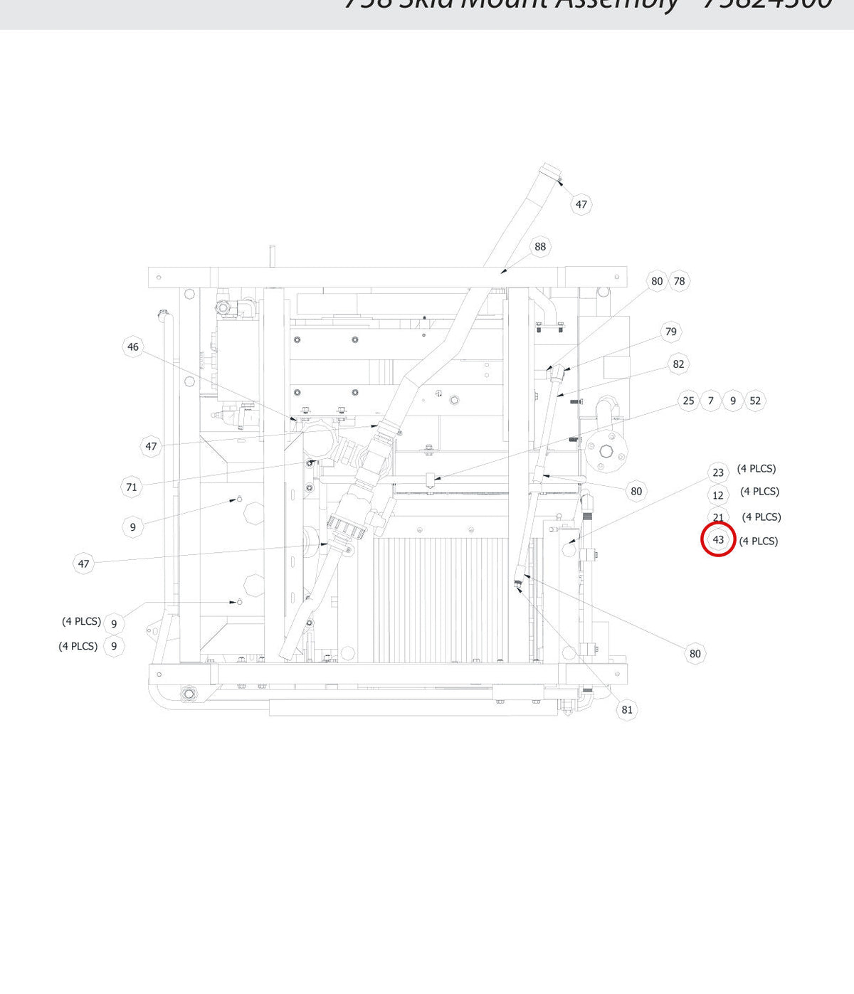 Spartan Tool 73830700 parts diagram, item 43 circled (758 Skid Mount Assembly - 75824300)