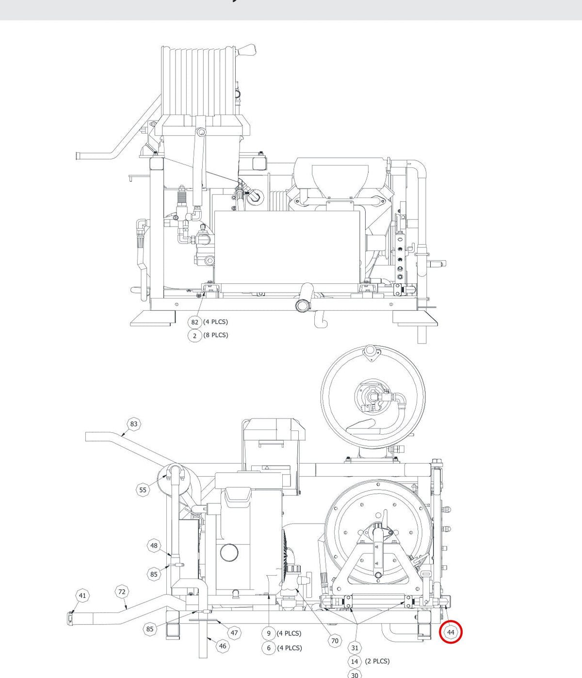 Spartan Tool 73831900 parts diagram, item 44 circled (738 Skid Mount Assembly - 73832000)