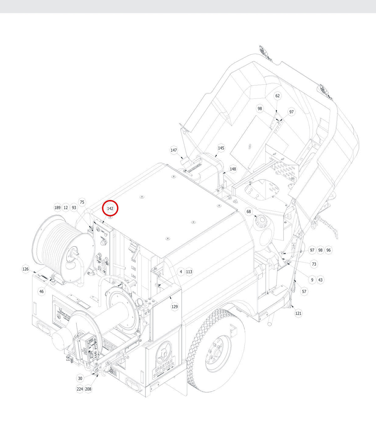 Spartan Tool 75871000 parts diagram, item 126 circled (Soldier Jet Assembly - 7584F000)